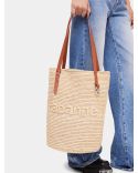 SAC CABAS EN RAPHIA BEIGE AVEC LOGO 