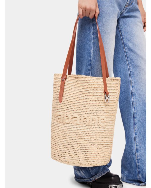 SAC CABAS EN RAPHIA BEIGE AVEC LOGO  2