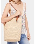 BEIGE RAFFIA TOTE BAG WITH LOGO