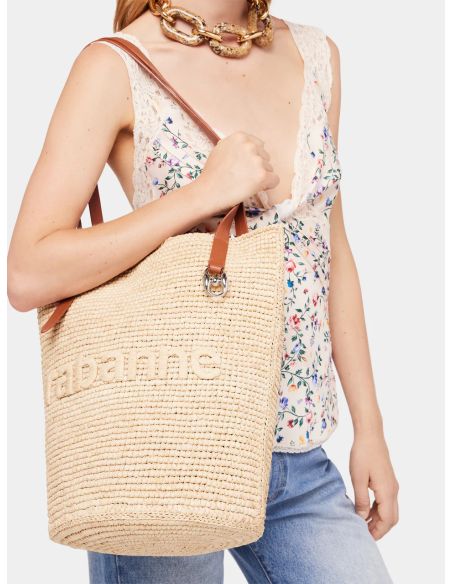 BEIGE RAFFIA TOTE BAG WITH LOGO