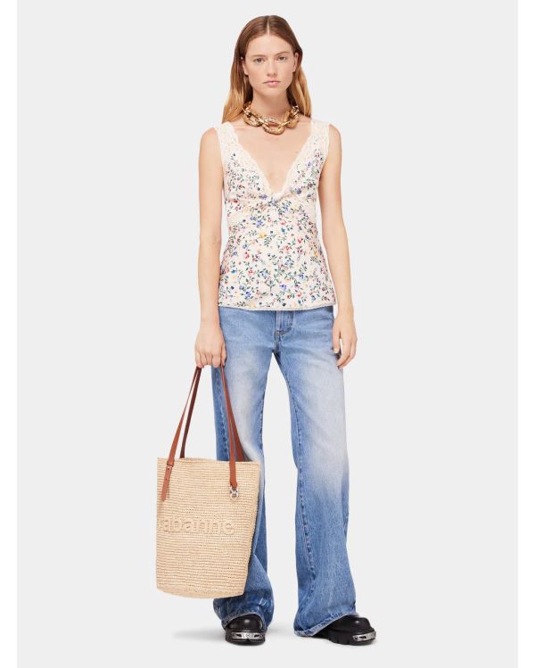 BEIGE RAFFIA TOTE BAG WITH LOGO