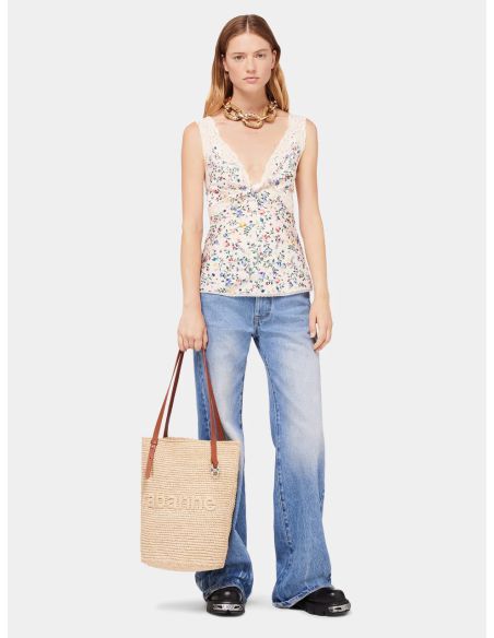 SAC CABAS EN RAPHIA BEIGE AVEC LOGO 