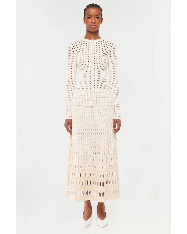 LARKEN BEIGE KNIT MIDI SKIRT
