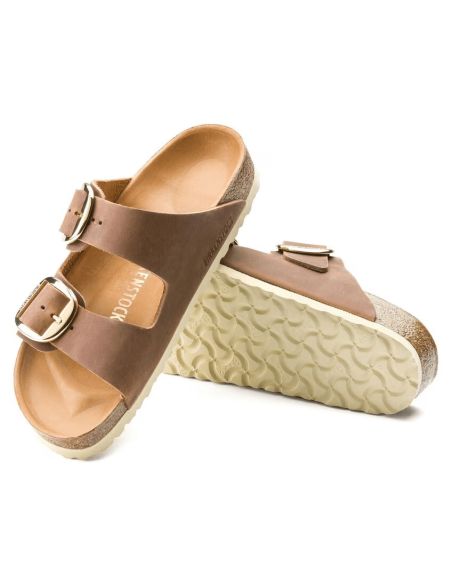 SANDALES ARIZONA BIG BUCKLE OILED LEATHER COGNAC