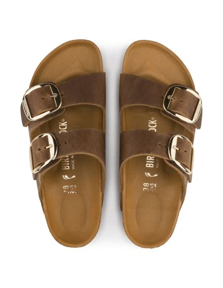 SANDALES ARIZONA BIG BUCKLE OILED LEATHER COGNAC