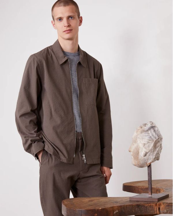 SURCHEMISE MALO JAP COTTON SEERSUCKER HOMME TAUPE