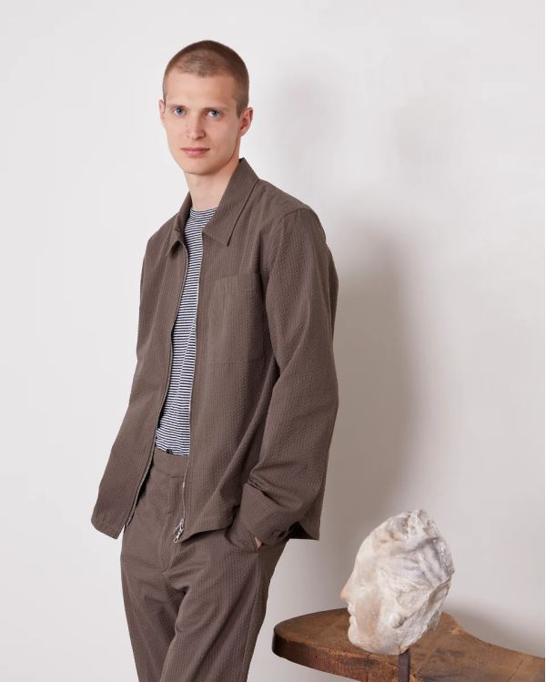 SURCHEMISE MALO JAP COTTON SEERSUCKER HOMME TAUPE