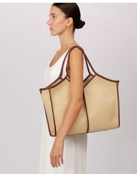 MEDIUM SQUARE SHAPED TOTE BAG OAT CHESTNUT