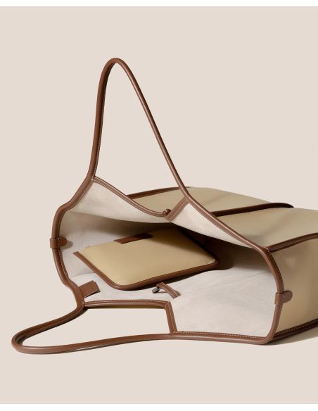 MEDIUM SQUARE SHAPED TOTE BAG OAT CHESTNUT