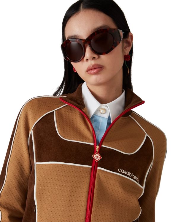 VESTE DE SURVÊTEMENT À PANNEAUX EN CHENILLE BRUN