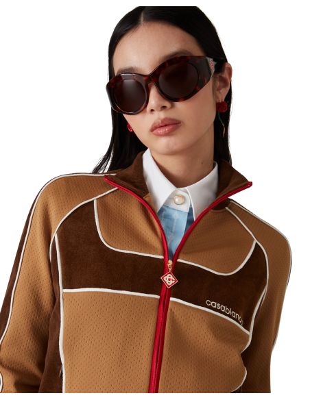 CHENILLE PANELLED TRACK JACKET BROWN