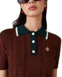 CABLE KNIT POLO SHIRT BROWN