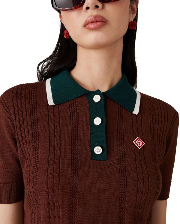 CABLE KNIT POLO SHIRT BROWN