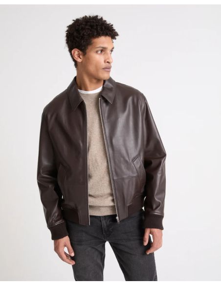 VESTE EN CUIR AVIATEUR MARRON