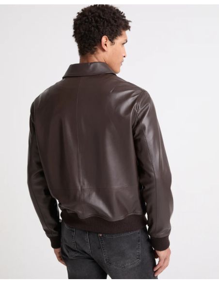 VESTE EN CUIR AVIATEUR MARRON