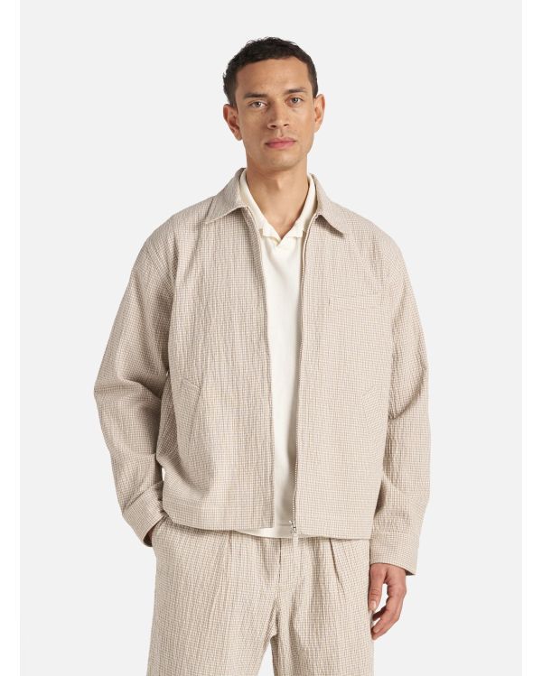ECRU CHECKED WINDBREAKER JACKET