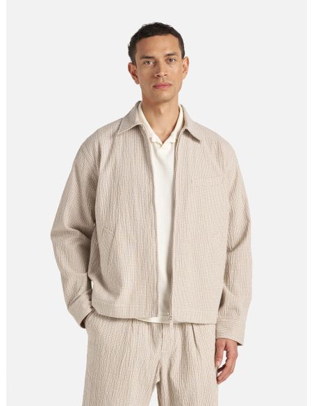 ECRU CHECKED WINDBREAKER JACKET
