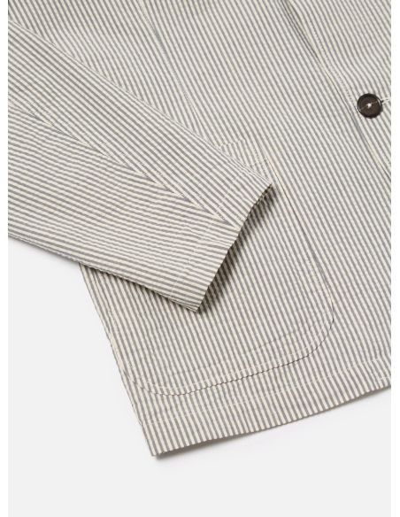 TWO BUTTON GREY STRIPED DERBY JACKET