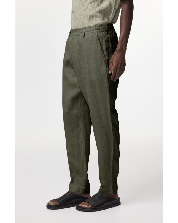 PANTALON EN LIN VERT CROCODILE