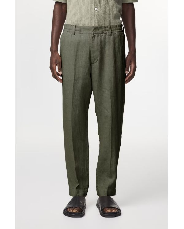 PANTALON EN LIN VERT CROCODILE