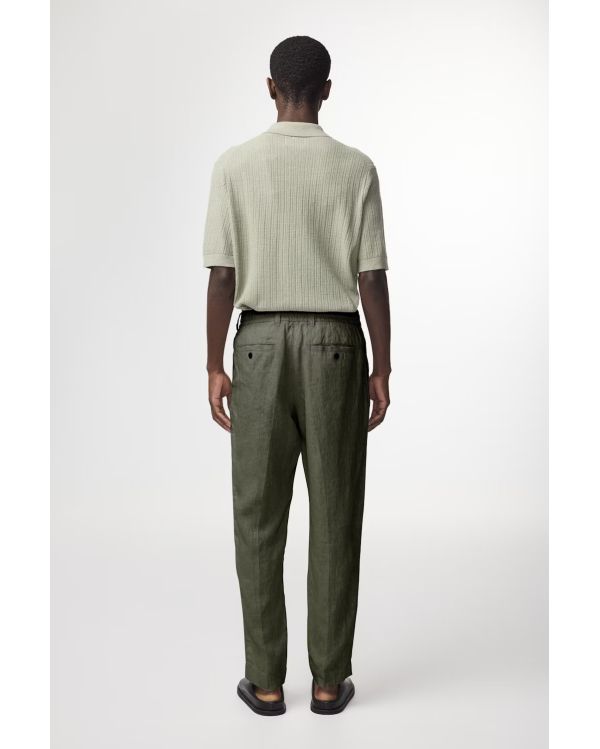 PANTALON EN LIN VERT CROCODILE