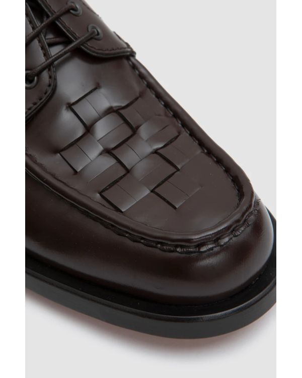 BROWN BRAIDED DERBYS