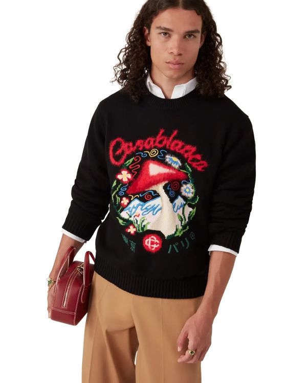 PULL CHAMPIGNON BRODÉ EN COTON NOIR 2