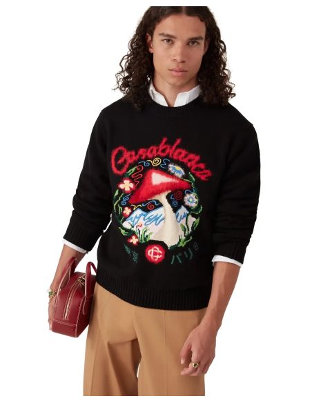 PULL CHAMPIGNON BRODÉ EN COTON NOIR