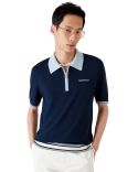 POLO DE TENNIS EN TRICOT MÉRINOS MARINE