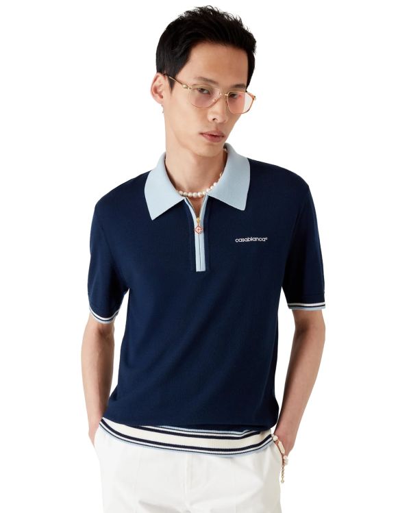 POLO DE TENNIS EN TRICOT MÉRINOS MARINE 2