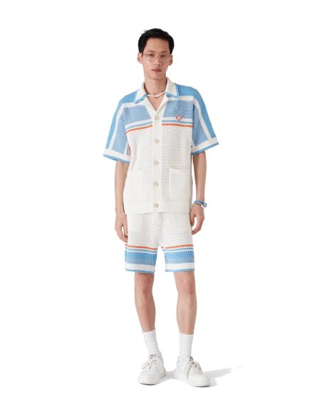 COTTON TENNIS CROCHET SHIRT BLUE