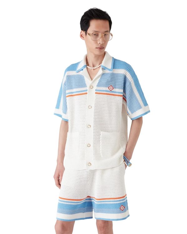 CHEMISE DE TENNIS EN COTON ET CROCHET BLEU