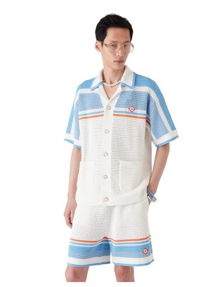 CHEMISE DE TENNIS EN COTON ET CROCHET BLEU