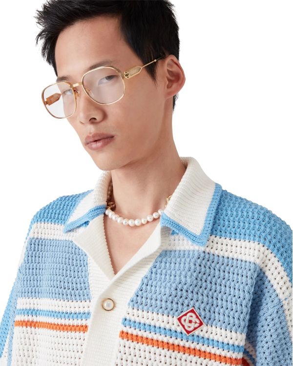 COTTON TENNIS CROCHET SHIRT BLUE