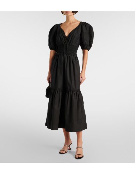 ROBE BLACK COTTON POPLIN LONG SMOCK