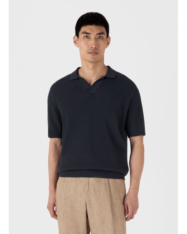 COMPACT MESH KNIT POLO SHIRT NAVY