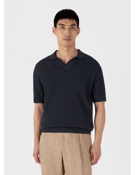 COMPACT MESH KNIT POLO SHIRT NAVY
