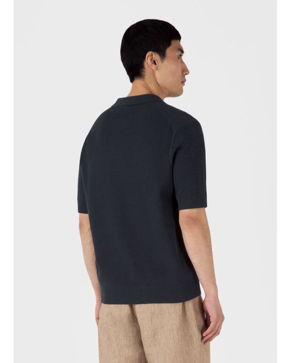 POLO EN MAILLE FILET COMPACT BLEU MARINE 2