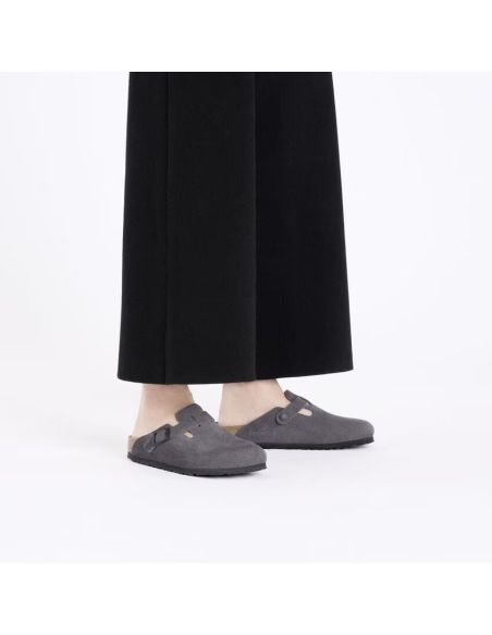 MULES BOSTON FEMME VELOURS GRIS
