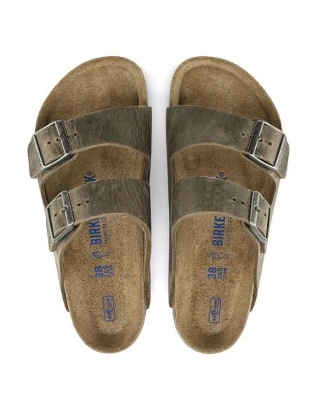 SANDALES HOMME ARIZONA LIT DE PIED SOUPLE KAKI DÉLAVÉ