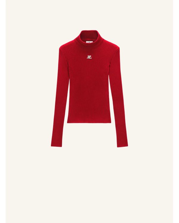 PULL À COL MONTANT REEDITION RIB KNIT ROUGE
