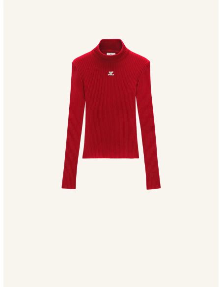 PULL À COL MONTANT REEDITION RIB KNIT ROUGE