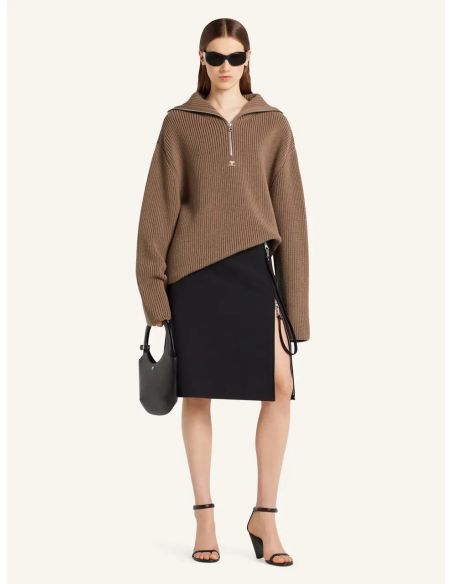 SWEATER RIBBED WOOL TRUCKER MOCHA