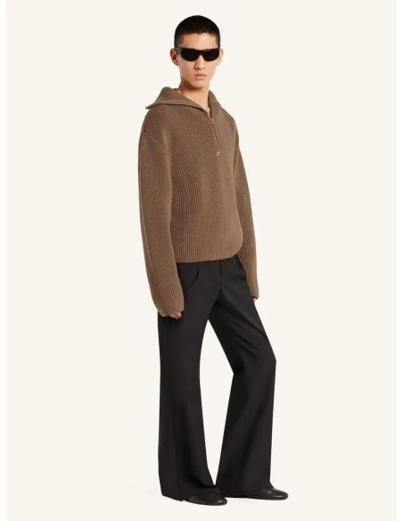 PULL RIBBED WOOL TRUCKER MOCHA