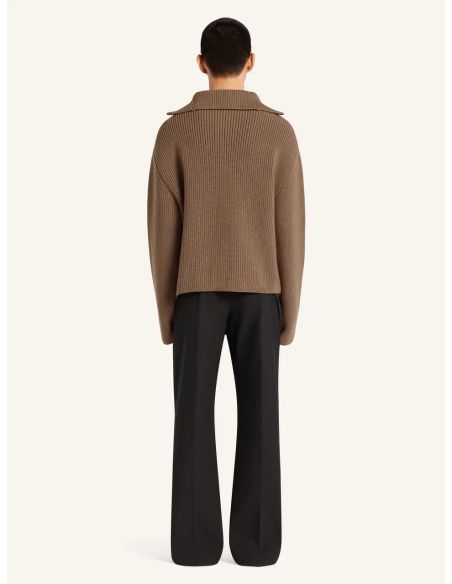 SWEATER RIBBED WOOL TRUCKER MOCHA