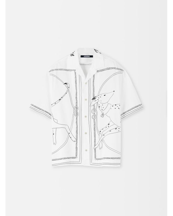 THE WHITE/BLACK DOG PRINT DENIM SHIRT