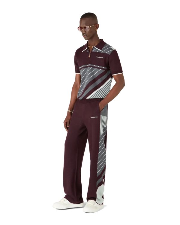 POLO DE TENNIS EN LAINE MÉRINOS DIAGONALE BORDEAUX