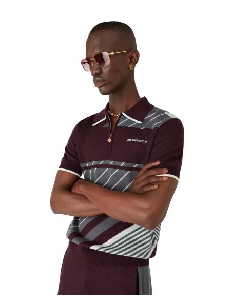 MERINO WOOL DIAGONAL TENNIS POLO IN BURGUNDY