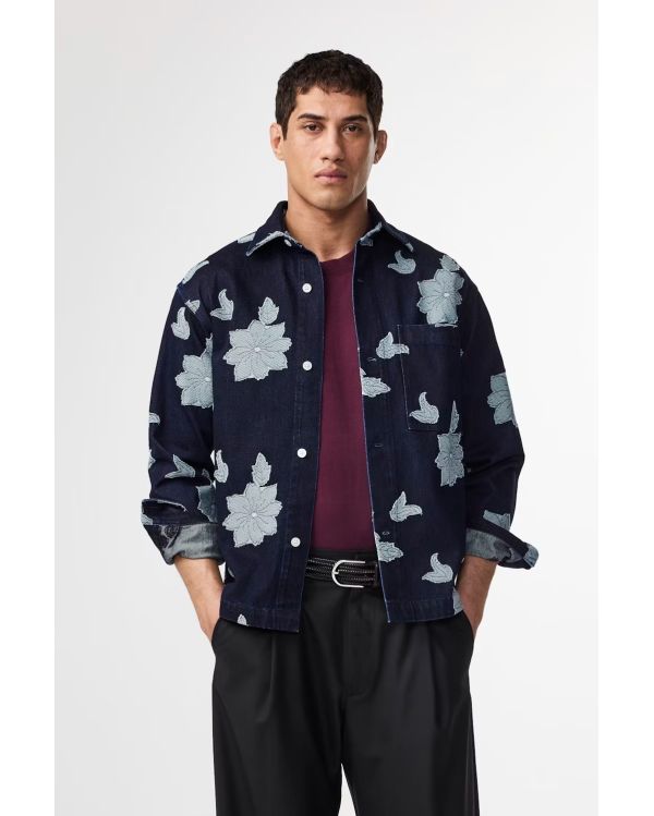 CHEMISE ADWIN FIL-COUPÉ JACQUARD BLEU JEAN