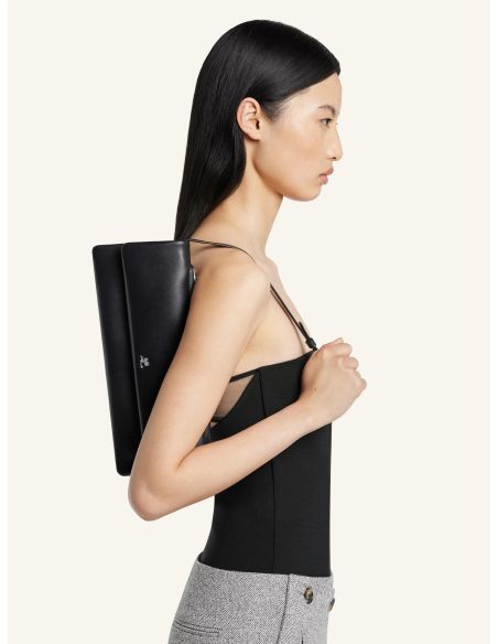 POCHETTE CUFF EN CUIR LISSE NOIR